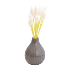 Garden Store 28 15cm White Bunny Tail Stem Artificial Plant In Grey Ceramic Vase