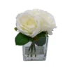 19cm White Roses Artificial Plant In Clear Square Glass Vase -Garden Store 19cm white roses artificial plant in clear square glass vase5010795682690 01c bq