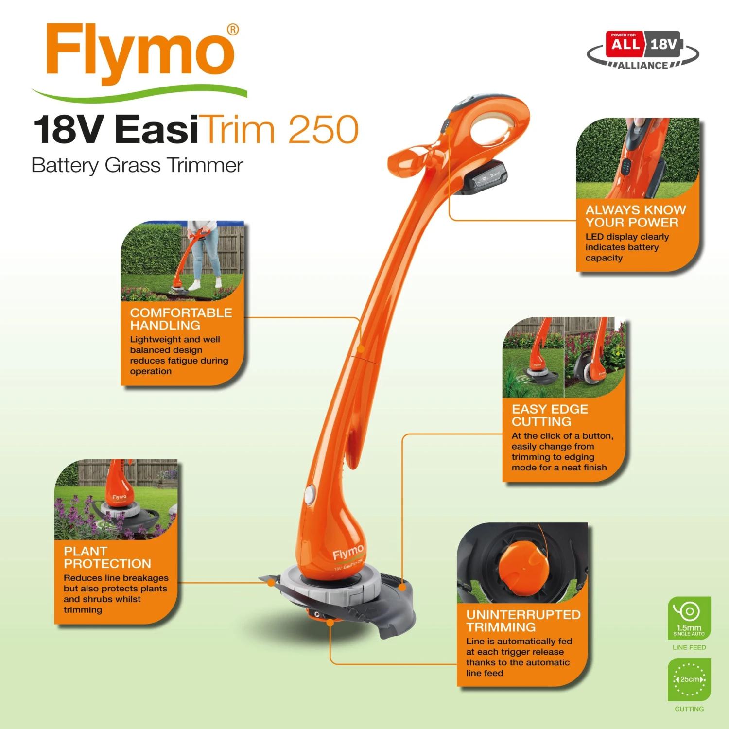 Flymo EasiTrim 250 18V 250mm Cordless Grass Trimmer 13 Flymo EasiTrim 250 18V 250mm Cordless Grass Trimmer - Image 11