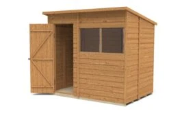 Forest Garden 7x5 Pent Dip Treated Overlap Wooden Shed With Floor (Base Included) -Garden Store forest garden 7x5 pent dip treated overlap wooden shed with floor base included 5013053178454 21c bq