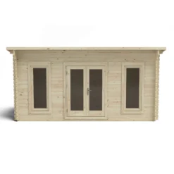 Forest Garden Elmley 5x3 Toughened Glass Pent Loglap Solid Wood Cabin With Double Door -Garden Store forest garden elmley 5x3 toughened glass pent loglap solid wood cabin with double door5013053181430 01c bq