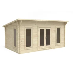 Forest Garden Elmley 5x3 Toughened Glass Pent Loglap Solid Wood Cabin With Double Door -Garden Store forest garden elmley 5x3 toughened glass pent loglap solid wood cabin with double door5013053181430 02c bq