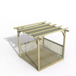 Forest Garden Grey Pergola & Decking Kit, X4 Post X2 Balustrade (H) 2.5m X (W) 3m - Canopy Included
