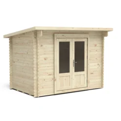 Forest Garden Harwood 3x2 Toughened Glass Pent Loglap Solid Wood Cabin With Double Door -Garden Store forest garden harwood 3x2 toughened glass pent loglap solid wood cabin with double door5013053181300 02c bq
