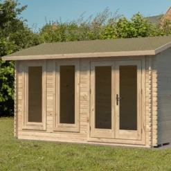 Forest Garden Melbury 4x3 Toughened Glass Pent Loglap Solid Wood Cabin With Double Door - Assembly Service Included -Garden Store forest garden melbury 4x3 toughened glass pent loglap solid wood cabin with double door assembly service included5013053181331 01i bq