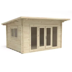 Forest Garden Melbury 4x3 Toughened Glass Pent Loglap Solid Wood Cabin With Double Door - Assembly Service Included -Garden Store forest garden melbury 4x3 toughened glass pent loglap solid wood cabin with double door assembly service included5013053181744 02c bq