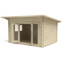 Forest Garden Melbury 4x3 Toughened Glass Pent Loglap Solid Wood Cabin With Double Door - Assembly Service Included -Garden Store forest garden melbury 4x3 toughened glass pent loglap solid wood cabin with double door assembly service included5013053181744 04c bq