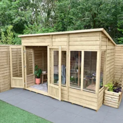 Forest Garden Oakley 10x6 Pent Overlap Solid Wood Summer House With Double Door (Base Included) - Assembly Service Included -Garden Store forest garden oakley 10x6 pent overlap solid wood summer house with double door base included assembly service included5013053188743 03i bq