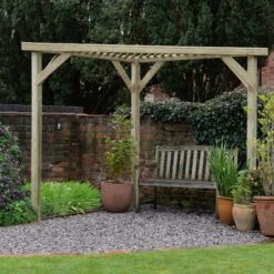 Forest Garden Slatted Corner Pergola, (H)2130mm (W)1470mm -Garden Store forest garden slatted corner pergola h 2130mm w 1470mm5013053183199 02i bq