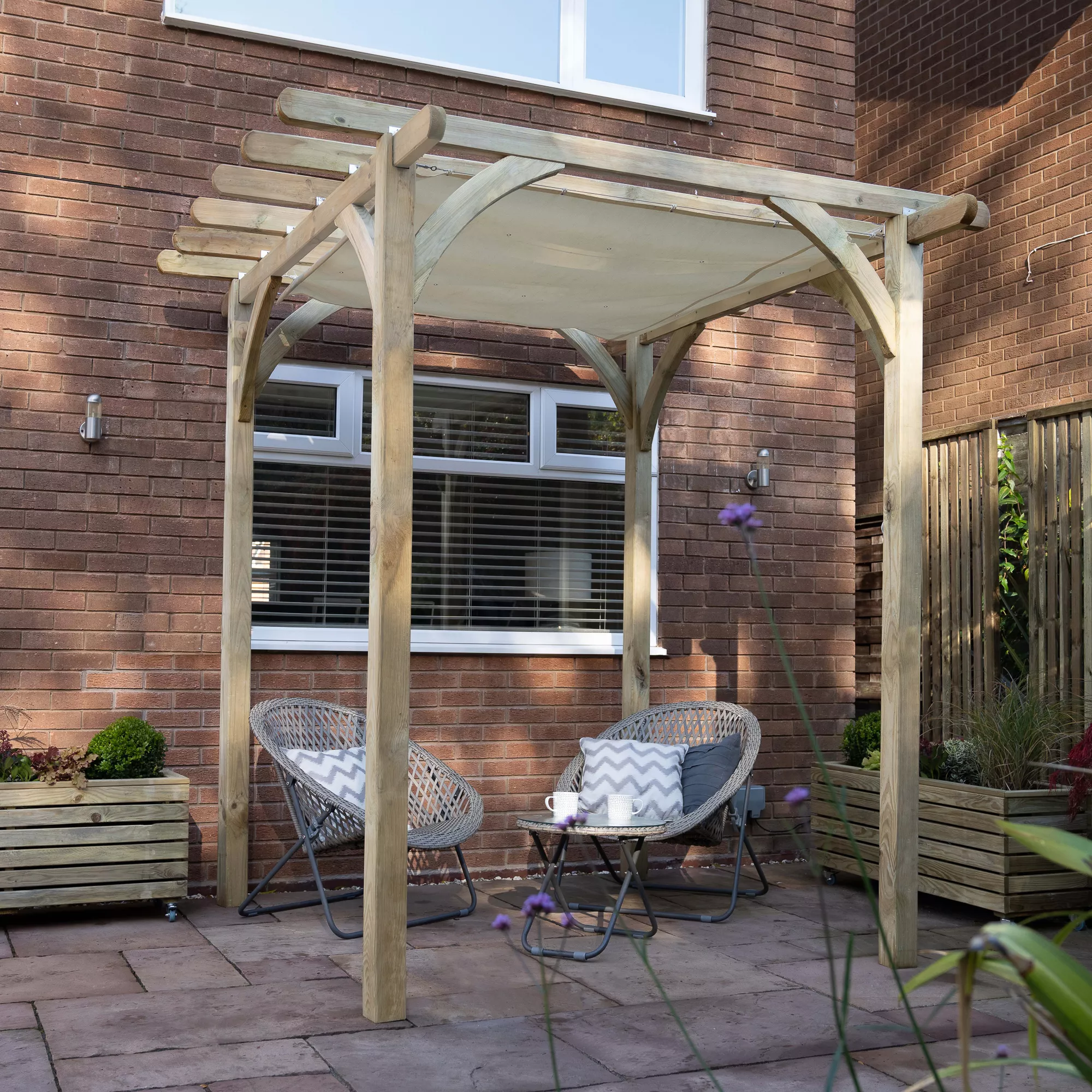 Forest Garden Ultima Cream Pergola & Decking Kit, X4 Post (H) 2.4m X (W) 2.4m - Canopy Included 4 Forest Garden Ultima Cream Pergola & Decking Kit, X4 Post (H) 2.4m X (W) 2.4m - Canopy Included - Image 2