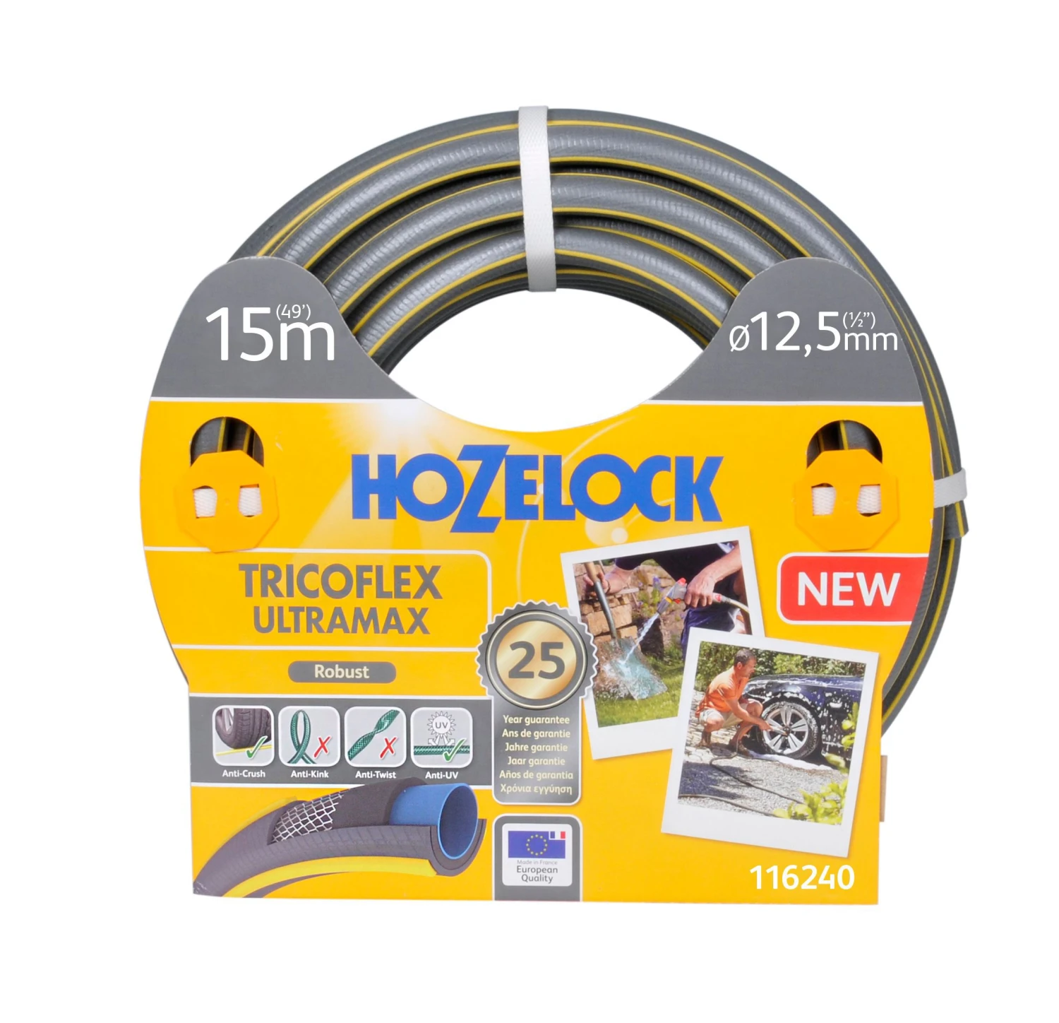 Hozelock Ultramax 116240 Grey & Yellow 5-layer Reinforced Hose Pipe (L)15m 3 Hozelock Ultramax 116240 Grey & Yellow 5-layer Reinforced Hose Pipe (L)15m