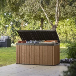 Keter Darwin Wood Effect 5x2 Garden Storage Bench Box 570L -Garden Store keter darwin wood effect 5x2 garden storage bench box 570l7290112636263 03i bq