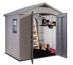 Keter Factor 8x6 Apex Beige Plastic Shed With Floor -Garden Store keter factor 8x6 apex beige plastic shed with floor7290103664947 02bq