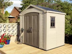 Keter Factor 8x6 Apex Beige Plastic Shed With Floor -Garden Store keter factor 8x6 apex beige plastic shed with floor7290103664947 05bq