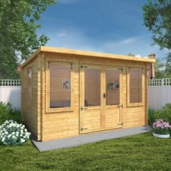 Mercia 13x10 Pent Tongue & Groove Cabin With Double Door -Garden Store mercia 13x10 pent tongue groove cabin with double door5029442002453 01i bq