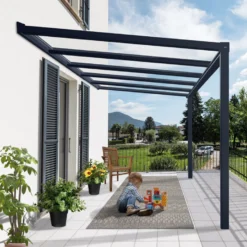 Palram - Canopia Stockholm Grey Non-retractable Awning, (L)3.7m (H)3.24m (W)3.41m