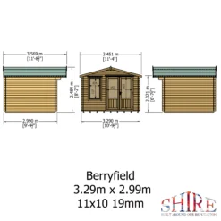 Shire Berryfield 11x10 Glass Apex Tongue & Groove Wooden Cabin - Base Not Included -Garden Store shire berryfield 11x10 glass apex tongue groove wooden cabin base not included5019804112319 02t bq