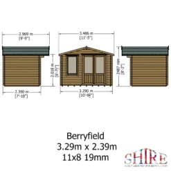 Shire Berryfield 11x8 Glass Apex Tongue & Groove Wooden Cabin - Base Not Included -Garden Store shire berryfield 11x8 glass apex tongue groove wooden cabin base not included5019804112296 01t bq
