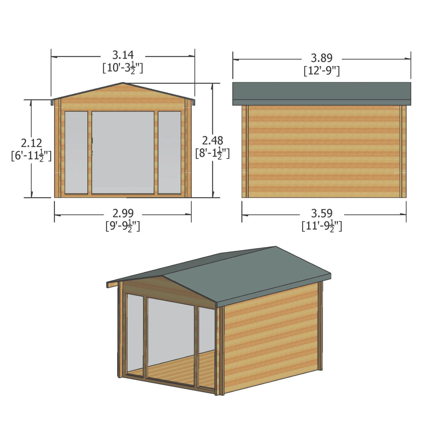 Shire Epping 10x12 Ft Toughened Glass Apex Tongue & Groove Wooden Cabin With Tile Roof - Assembly Service Included 5 Shire Epping 10x12 Ft Toughened Glass Apex Tongue & Groove Wooden Cabin With Tile Roof - Assembly Service Included - Image 3