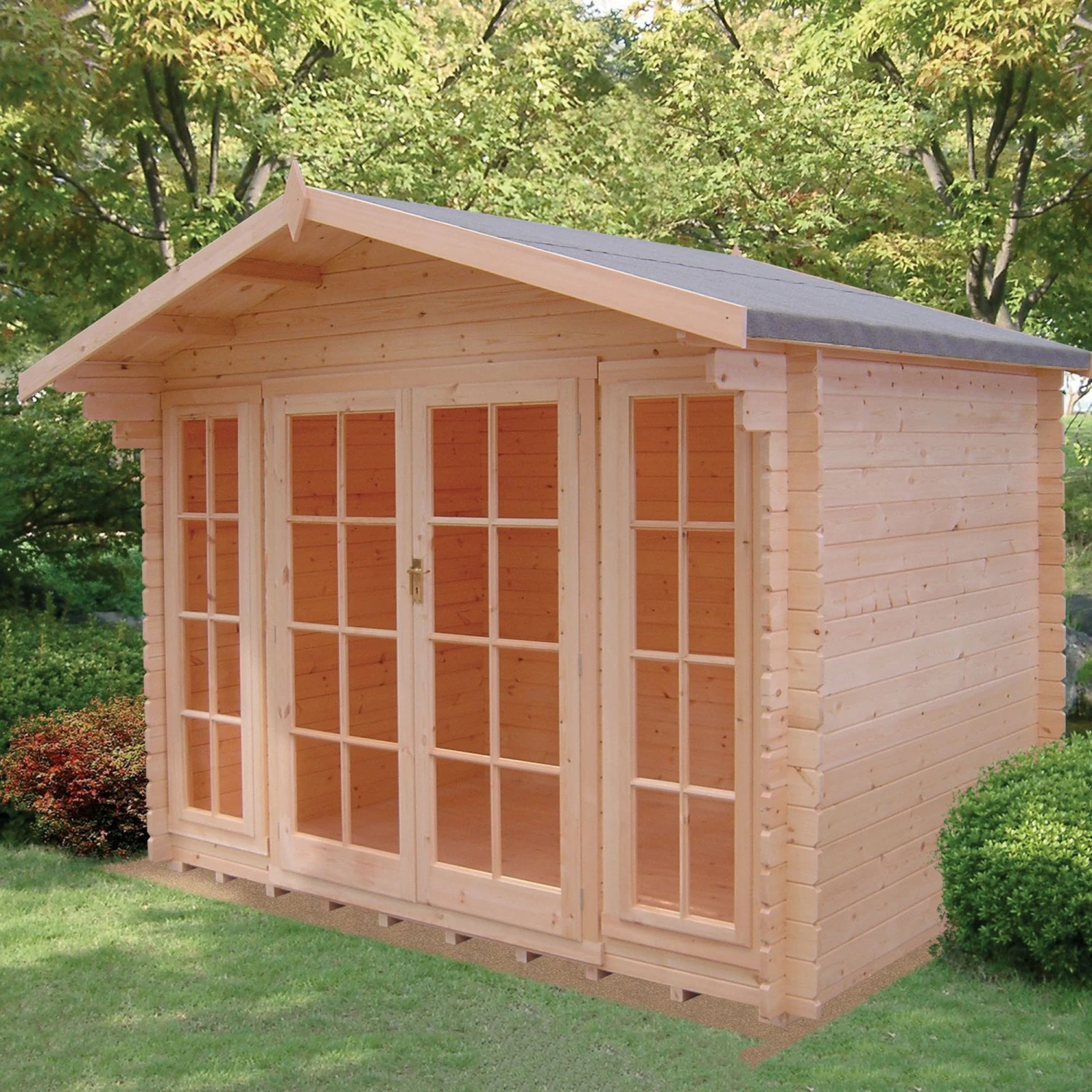 Shire Epping 10x12 Ft Toughened Glass Apex Tongue & Groove Wooden Cabin With Tile Roof - Assembly Service Included 3 Shire Epping 10x12 Ft Toughened Glass Apex Tongue & Groove Wooden Cabin With Tile Roof - Assembly Service Included