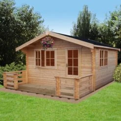 Shire Kinver 12x12 Toughened Glass Apex Tongue & Groove Wooden Cabin -Garden Store shire kinver 12x12 toughened glass apex tongue groove wooden cabin5019804111381 01i