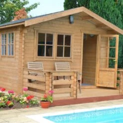 Shire Kinver 14x18 Glass Apex Tongue & Groove Wooden Cabin - Base Not Included -Garden Store shire kinver 14x18 glass apex tongue groove wooden cabin base not included5019804114399 03i bq
