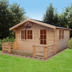 Shire Kinver 14x18 Toughened Glass Apex Tongue & Groove Wooden Cabin - Base Not Included -Garden Store shire kinver 14x18 toughened glass apex tongue groove wooden cabin base not included5019804111442 01i