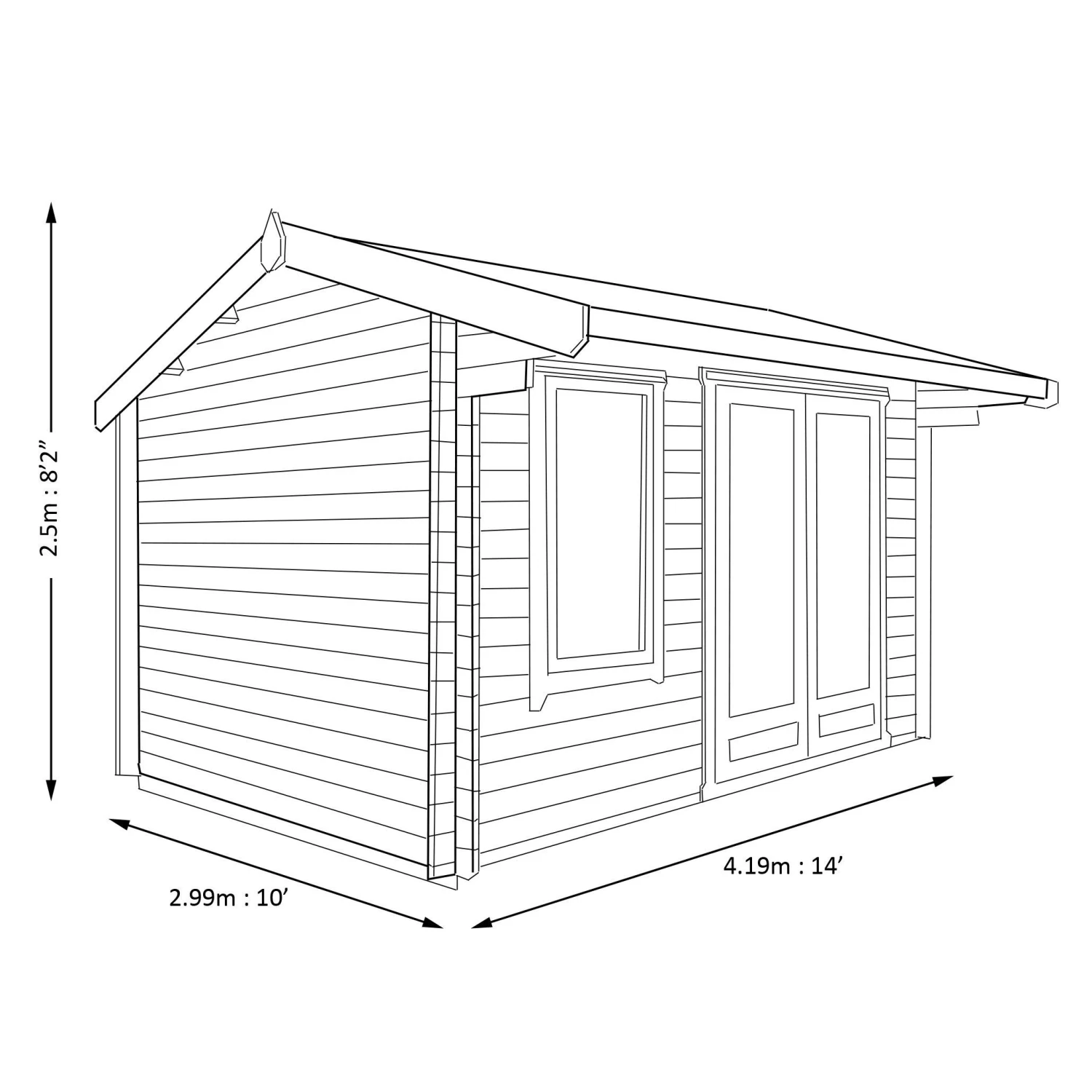 Shire Marlborough 10x14 Ft Toughened Glass Apex Tongue & Groove Wooden Cabin With Felt Tile Roof 9 Shire Marlborough 10x14 Ft Toughened Glass Apex Tongue & Groove Wooden Cabin With Felt Tile Roof - Image 7