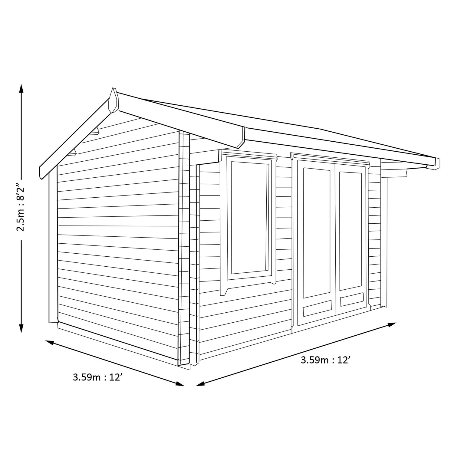 Shire Marlborough 12x12 Toughened Glass Apex Tongue & Groove Wooden Cabin - Base Not Included 10 Shire Marlborough 12x12 Toughened Glass Apex Tongue & Groove Wooden Cabin - Base Not Included - Image 8