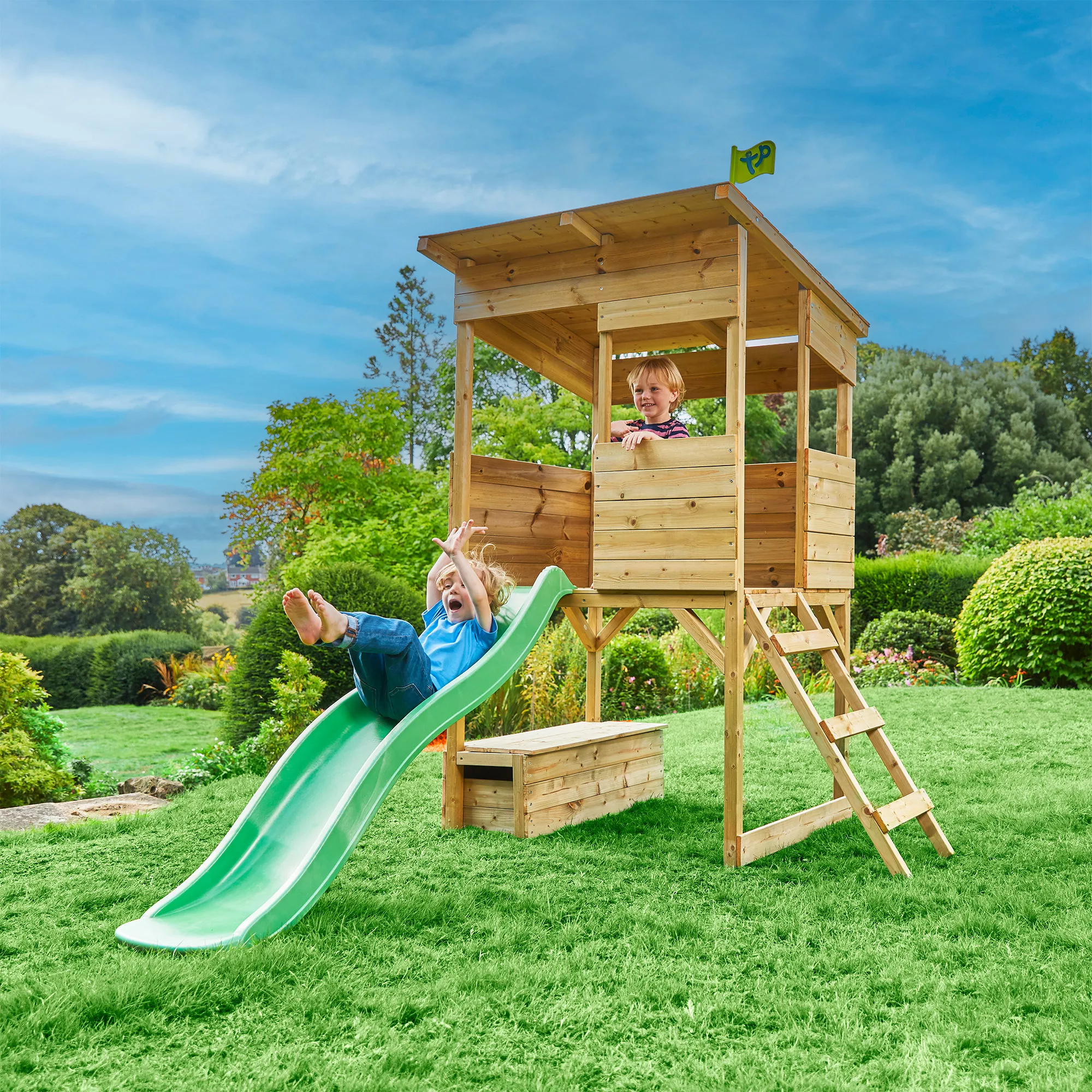 TP Toys 8x7 Tree Top Timber Tower Slide Playhouse Assembly Required 6 TP Toys 8x7 Tree Top Timber Tower Slide Playhouse Assembly Required - Image 4