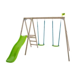 TP Toys Multi Double Green & Wood Swing & Slide (L) 2760mm X (W) 2810mm